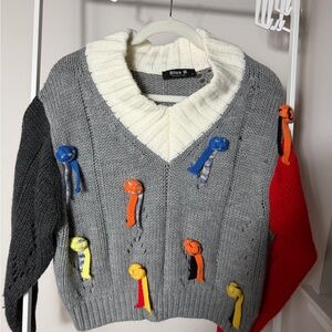 Blue B Women's V-Neck Sweater with Colorful Accents